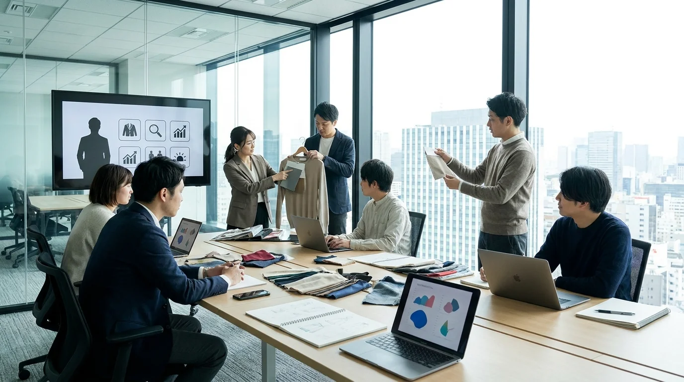 A high-resolution monitor in a Japanese office showing complex data visualization of customer dissatisfaction trends. The screen displays bar charts and word clouds derived from NLP analysis, with no people visible in the frame, emphasizing a data-centric environment.