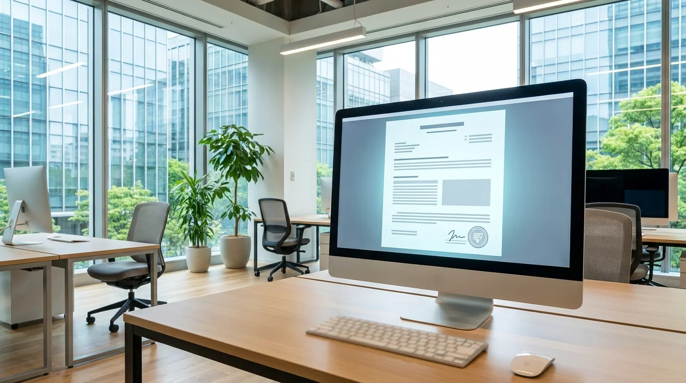 A sophisticated Japanese data analyst reviewing complex financial charts on multiple monitors in a modern Tokyo office, ensuring AI-generated insights align with corporate strategy.