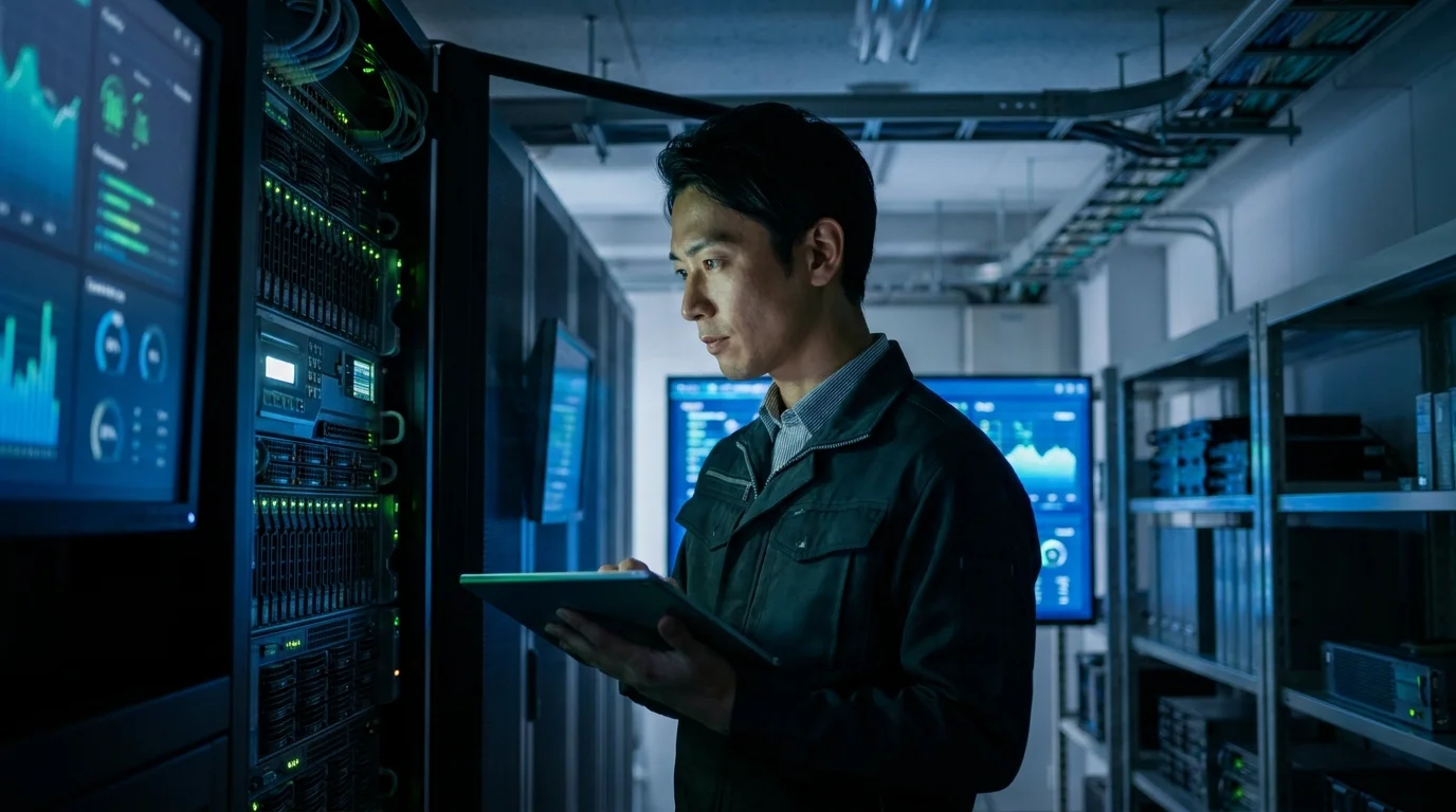 A Japanese technical specialist working on a high-resolution display managing metadata structures and vector database embeddings for enterprise search optimization.