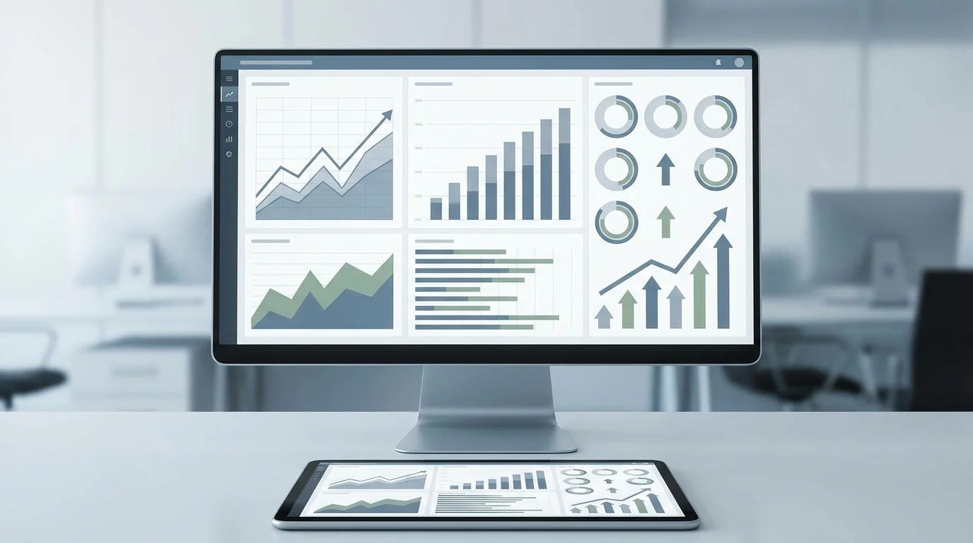 A detailed business dashboard showing e-commerce performance metrics including conversion rates, session counts, and average transaction values with trend lines indicating growth and areas for optimization.